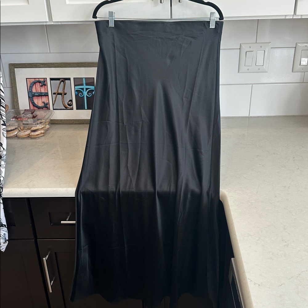 Quince Black Satin maxi Skirt